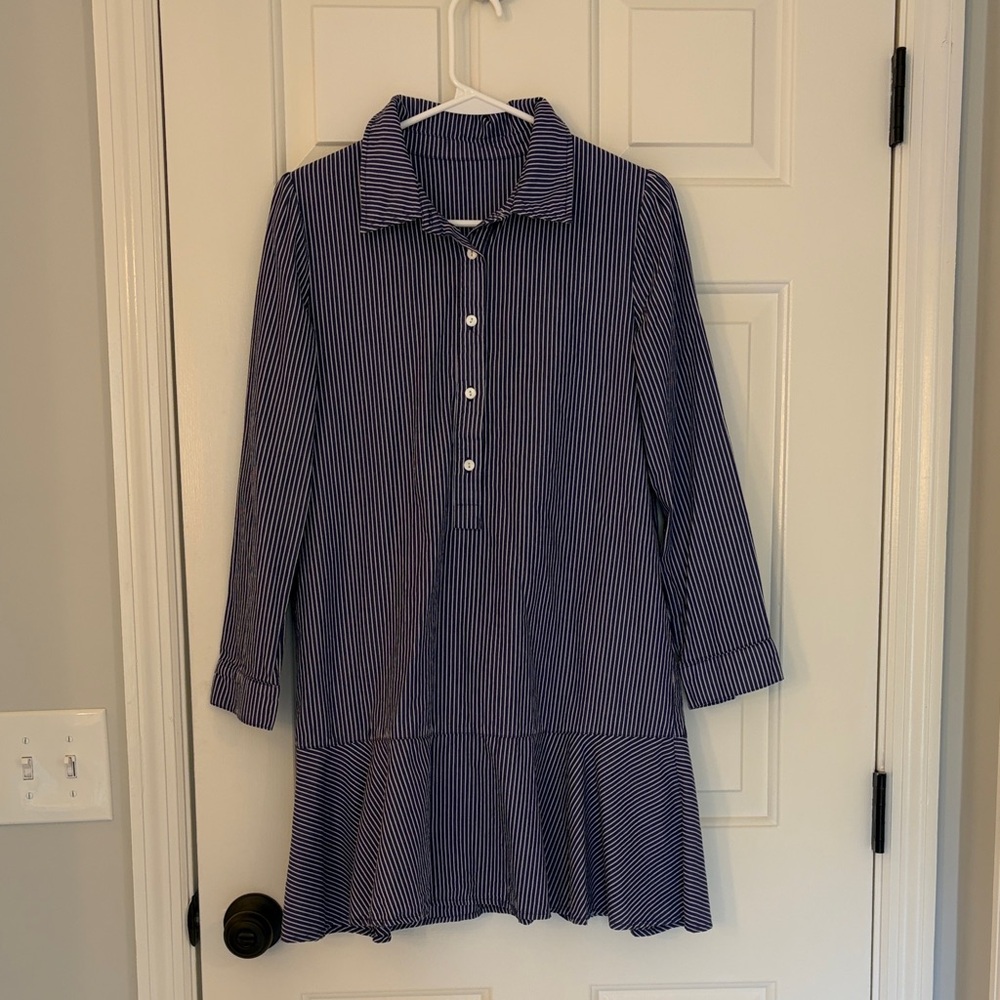 Striped Navy & White Button Down Shirt Dress with pockets